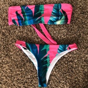 (Never Worn) Pink Palm Leaf Bikini Set